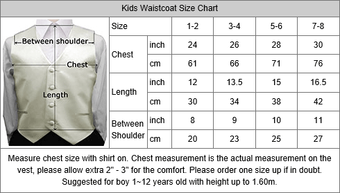 toddler kids boys children satin vest waistcoat tuxedo suit vest size chart