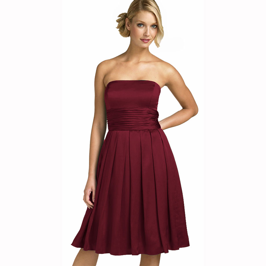 ALine Strapless Knee Length Satin Cocktail Party Bridesmaid Prom Dress