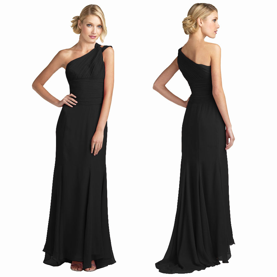 one shoulder black ball gown