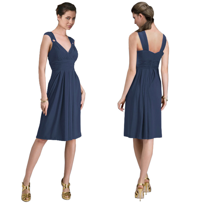 Light Shirred Stylish Knee Length Cocktail Party Day Dress Yacht Blue ...