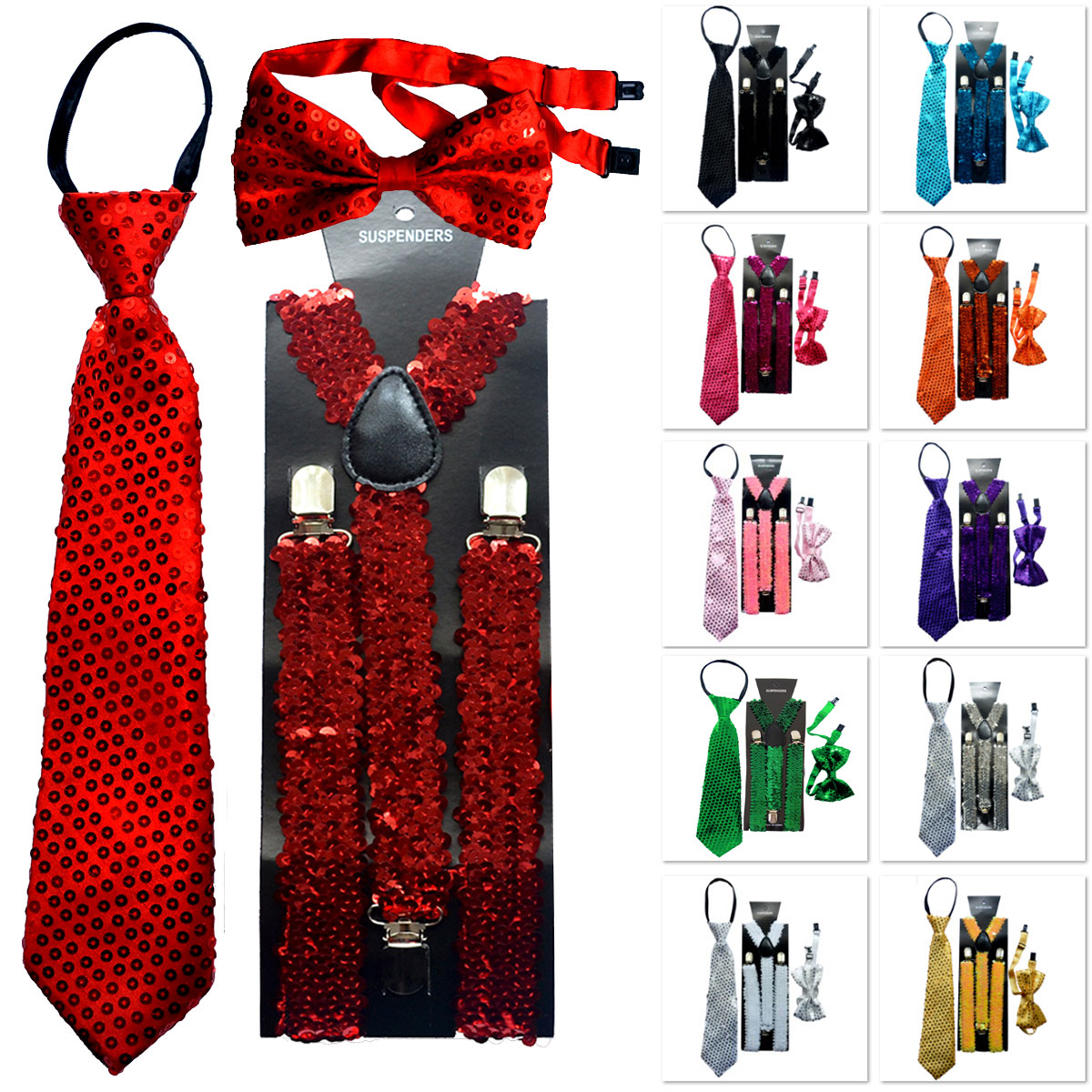 Sequin Suspenders Unisex Adjustable Braces Clipon Elastic Y-Back Dance Red New